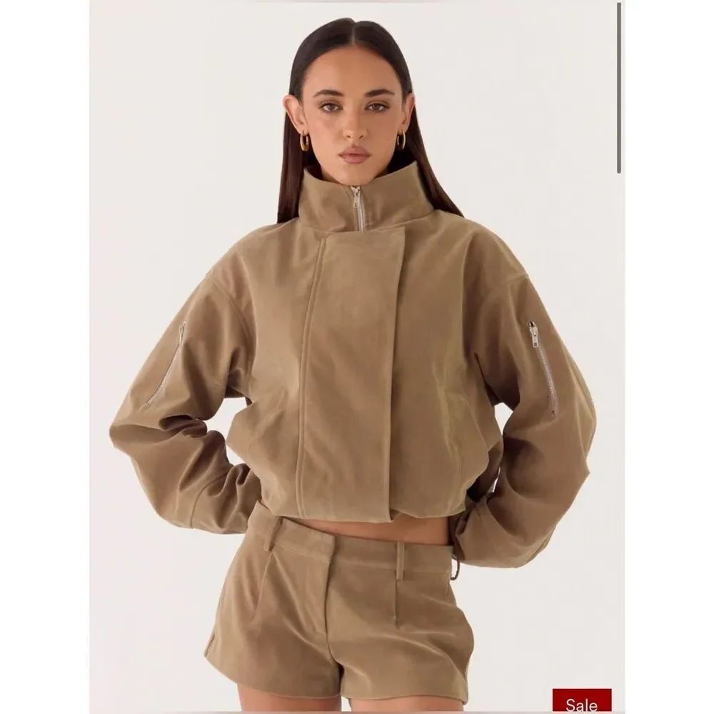 NWT Peppermayo Jeremy Faux Suede Shorts - Taupe
